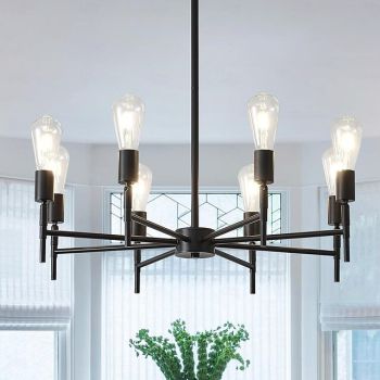 Black Chandelier 6/8-Light Dining Room Chandelier Rotatable Bulb Socket Industrial Vintage Ceiling Light Fixture Adjustable Pendant Light