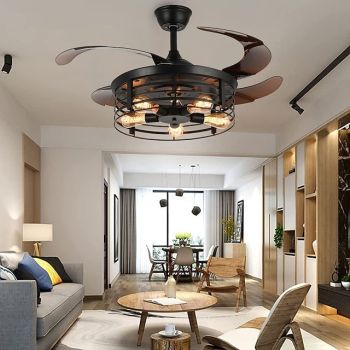 Ceiling Fan with Lights 42 Inch 5-Lights Black Rustic Ceiling Fan with Remote Warm White With Bulbs