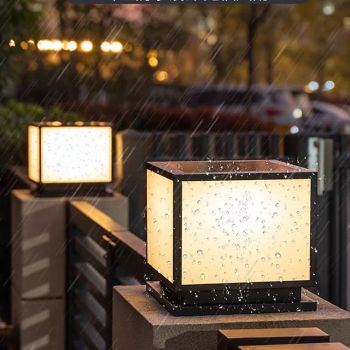 Outdoor Column Light IP65 E26 Waterproof Glass Column Light Outdoor Square LED Column Light Villa Courtyard Fence Landscape Column Light Aluminum Column Light