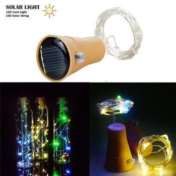 Outdoor Solar String Light LED Solar Garden Light 2M 20LED Solar Powered Wine Bottle Cork Shaped LED Copper Wire String Outdoor Light Garland Lights Festival Outdoor Fairy Light 1PC
