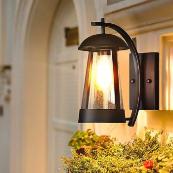 Waterproof Wall Sconce Light Fixture Antique Outdoor LED Wall Lamp with Glass Shade E27 Socket Metal Weatherproof Sconce 110-240V