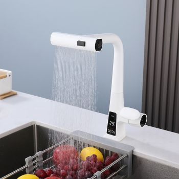 Waterfall Kitchen Faucet, 2023 Latest Centerset Faucet for Kitchen Sink, 3 in 1 Multi-functional Single Handle One Hole Pull out Cylinder Spout Kitchen Taps, Ceramic Valve Insides Pull Down Kitchen Faucets