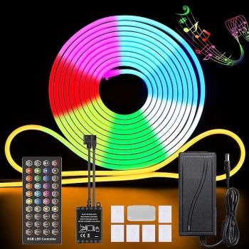 RGB Waterproof LED Flexible Neon Rope Strip Light app Music Sync Work with Alexa Google Assistant for party Décor 3~10m 9.8~32.8ft DC12V
