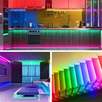LED Strip Lights 20M 65.6ft Bluetooth Waterproof DIY Color changing 2835 RGB with Remote and Hidden Controller Easy Installation for TV Backlight Room and Bedroom for Halloween