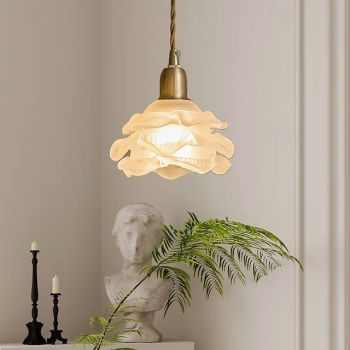 Retro Ceiling Lighting Flower Style Glass Hanging Lamp Lampshade White Glass Minimalist Flower Ceiling Hanging Lamp Fixture