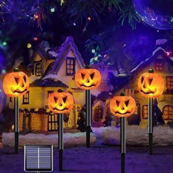 Solar Evil Pumpkin Patio Lights Spooky Glow to Your Outdoor Jack O Lantern Decor Pumpkin Skull Ghost for Halloween Thanksgiving Holidays