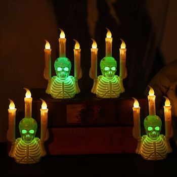 6/12PCS Halloween Skull Candlestick Lamp LED Electronic Candle Lamp Halloween Horror Atmosphere Layout Props Desktop Ornaments