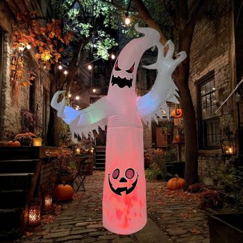1 Pc 2.4M/8FT Halloween flame luminous white ghost strip lamp inflatable air model indoor and outdoor courtyard garden lawn party atmosphere decoration lamp US/EU/UK/AU Plug