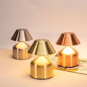 5.5" Mushroom Shaped Table Lamp Metal Rechargeable with 3-Color Dimming Indoor Bedroom Living Room Atmosphere Desk Lamp