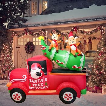 1 Pc 2M * 1.8M Christmas Santa Claus driving a red bike carrying reindeer sitting on the Christmas tree with lights emitting inflatable air model indoor and outdoor courtyard party atmosphere Lights