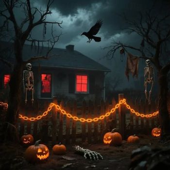 Halloween Plastic Chain String Lights 2m 100LED Solar Powered Halloween Party Room Corridor Porch Scene Horror Atmosphere Outdoor Indoor Waterproof Decoration