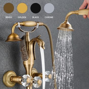 Bathtub Faucet - Contemporary Antique Brass Wall Installation Brass Valve Bath Shower Mixer Taps Durable Bathtub Faucet