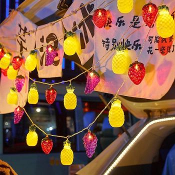 Summer Fruit Shaped LED String Lights 1.5m 10LEDs 3M 20LEDs Hawaiian Garden lights Battery Powered Tropical Waterproof Flamingo Coconut Tree Pineapple Lights for Home Outdoor Indoor Party Decoration