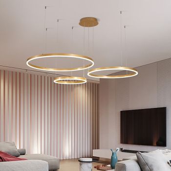 Modern LED Pendant Light, 3 Ring Dimmable Chandelier Lighting with Remote Control Circular Hanging Lamp Fixture for Bedroom Kitchen Island Living Dining Room Foyer