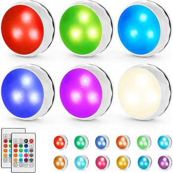 LED Puck Light 3/6pcs Under-Cabinet Light 13 Colors LED Spotlight Infrared RGB Touch Cabinet Ambient Dimming Night Light Pat Hockey Light Timer with Remote Control