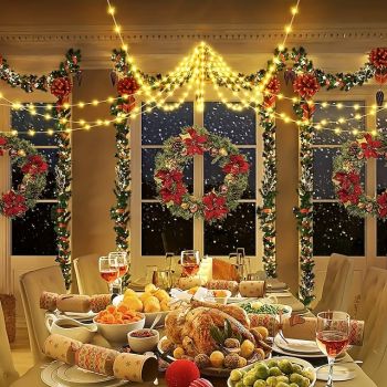 1pc Solar Outdoor Christmas Decorations Waterfall Star Lights 180 LED 8 Modes Tree Light Garden Decor for Home Xmas Tree Wedding Yard Holiday Christmas Gift
