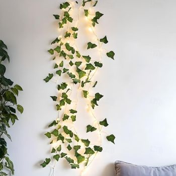Elegant Wedding Party Reception 2M Artificial Ivy LED String Lights –Green Leaf Decoration for Home, Outdoor Garden, Patio 1/3/6 Pack