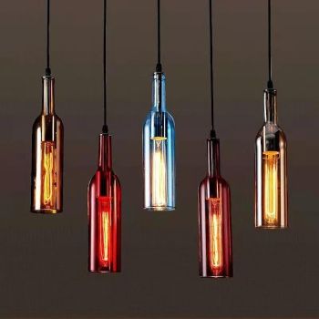 LED Glass Bottle Pendant Light Hanging Beer Bottle Lights Glass Pendant Lamp, Vintage Bar Pendant Light Industrial Retro Pendant Light for Cafe Clothing Shop Bar Counter Color Ceiling Lights 110-240V