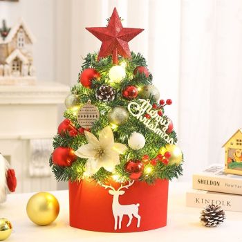 Tabletop Christmas Tree 45cm with Lights, Small Tabletop Christmas Tree with Lights Artificial Christmas Decorations Desk Kid Room Office Home Decor Xmas