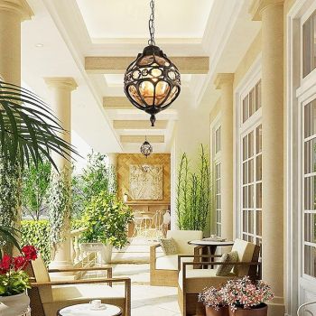 LED Pendant Light 1-Light 5W Industrial Vintage Glass Ball Outdoor Waterproof Hanging Lamp Metal Exterior Suspension Lantern Lamp E26/E27 for Farmhouse Garden Porch Aisle Pavilion Terrace Modern Droplight 110-240V