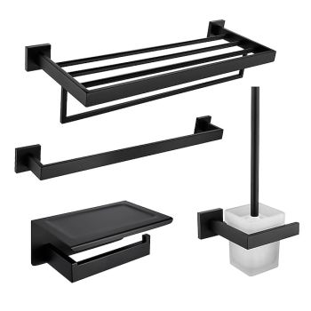 Bathroom Hardware Set 4 Pieces, SUS304 Stainless Steel Remodeled Wall Mounted Bathroom Accessories, Include 1 Towel Rack, 1 Towel Holder.1 Toilet Paper Holder,1 Toliet Brush Sets