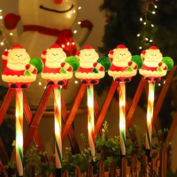 5 In1 Outdoor Solar IP44 Waterproof Christmas Santa Claus Snowman Pole Luminous Floor Plug in Light Courtyard Garden Lawn Party Atmosphere Decorative Light Landscape Light