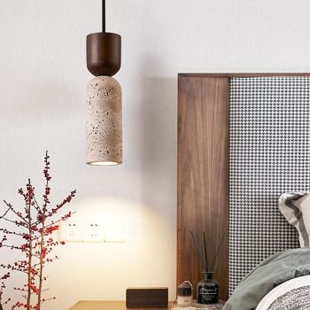 Nordic Modern Natural Stone Pendant Lamp E27 Light Source Single Head Ceiling Lamp Wooden Bedroom Bedside Hanging Line Lamp 24cm 85-265V