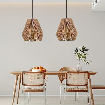 Country Vintage Braided Rope Pendant Light, Artistic Hollow Design, 20cm Height, Warm White/White Light, E26/E27, Adjustable Chain