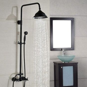 Vintage Shower System Faucet Combo Set Ceramic Mixer Valve, 8 inch Brass Rainfall Shower Head Showerhead with Handheld Spray, Antique Wall Mounted Tub and Shower Kit Bathroom Bath Foundation of a Perfect Shower