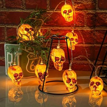 Halloween Skull Decorative Light String 1.5M-10 Led Beads, Halloween Day of the Dead, Indoor and Outdoor Terrifying Atmosphere Decoration 1pc