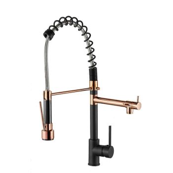 Kitchen Faucet Pull Out Sink Mixer Taps Dual Spout, High Arc Spring Vessel Brass Taps, Single Handle 360 Swivel Sprayer with Hot and Cold Water Hose Foldable Faucet