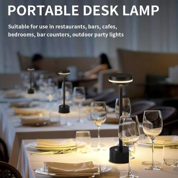 Led Rechargeable Cordless Table Lamp Aluminum Bedroom Bar Restaurant with Touch Control LED Lamp for Home Office Bedroom Hotel Restaurant 3-Level Brightness Settings