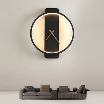 Indoor Wall Lamp with Clock Creative Decorative Wall Lamp 30cm Real Clock Design Metal Wall Mounted Lighting Fixture for Bedroom Bedside Hallway Living Room
