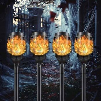 4 Packs Solar Halloween Outdoor Garden Light Outdoor Waterproof Torch Light Garden Decoration Spooky Glow Planting Grass Flame Light