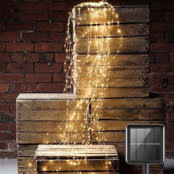 Solar Firefly Bunch Garden Lights Outdoor Waterfall String Lights 2M 180LEDs with 8 Flashing Modes for Patio Wedding Party Decoration Christmas Tree EL 5mm Warm White Cold White Blue Copper Wire Lights Waterproof Solar Powered