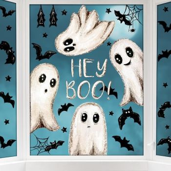 6 Sheet Halloween Window Clings Large Halloween Ghosts Window Decals Double Side Scary Ghosts Bat Stickers for Holiday Home Office School Decor Glass Decoration