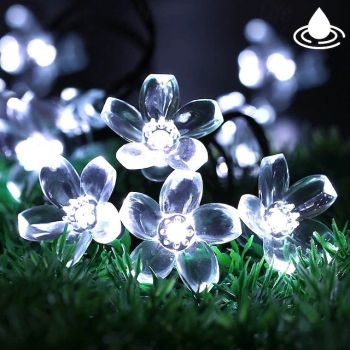 Outdoor Solar LED String Light 6.5m 30LEDs Cherry Blossom Outdoor Waterpoof 8 Mode Warm White Colorful White Outdoor Waterproof Fairy Light Christmas Wedding Holiday Decoration Lamp Garden Light