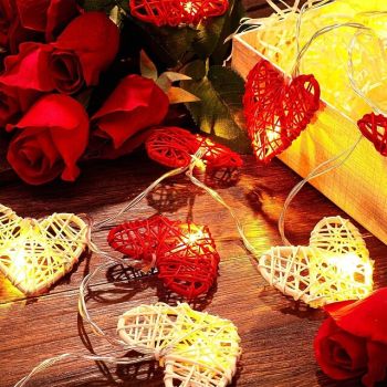 Valentine's Heart String Lights Vintage Rattan Heart Shaped String Lights1.5m 10LED 3m 20LED Fairy Battery Operated Twinkle Light for Valentine's Day Wedding Indoor Outdoor Bedroom Party Decor