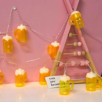 LED Beer Mug String Lights Fairy Garden Bedroom Garland Lamp Chain Valentine Living Room Balcony Bistro Party Outdoor Decor