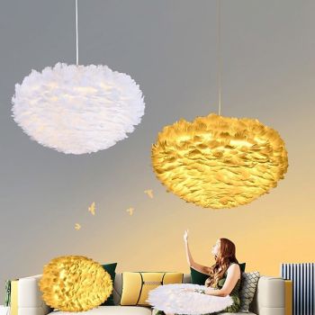 LED Pendant Light Chandelier White Ostrich Feather Bouquet Pendant Light Romantic Mounted Lighting Fixture for Restaurant Bedroom Chain Adjustable 110-240V