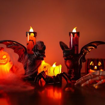 1 Pc Halloween bat glowing LED electronic candle light simulation candle holder decoration light indoor and outdoor party atmosphere decoration light purple orange