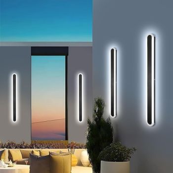 Modern Outdoor Waterproof LED Wall Sconce 15.7-70inch Color Light Optional IP65 Black Acrylic Wall Light Fixture Frosted Elegant AC85-265V