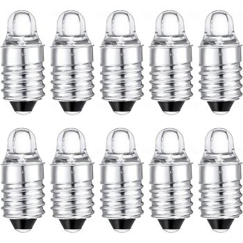 E10 LED Bulbs 3 Volt  3V Miniature Flashlight E10 Replacement Bulbs Mini Lamps Cool White 10 Pcs