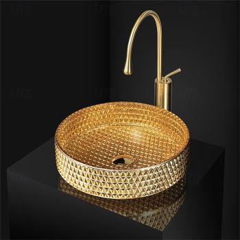 Bathroom Vessel Sink Round Contemporary Plating Glass Vessel Sink And Chrome Finish Waterfall Faucet Combo Washbasin Art