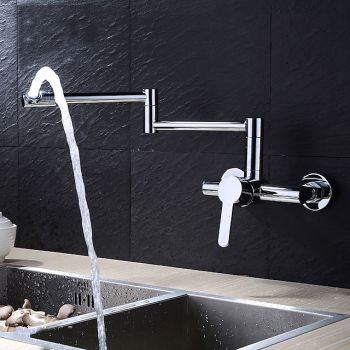 Wall Mounted Kitchen Sink Mixer Faucet, Foldable Pot Filler Facuet,Single Handle Two Holes Folding Taps, Electroplated / Painted Finishes Pull-out / Pull-down / Pot Filler Wall Mounted / Brass Foldable Faucet