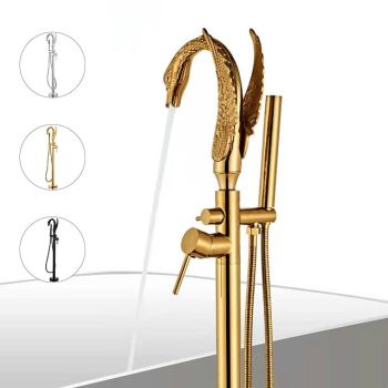 Bathtub Faucet - Contemporary Chrome Floor Mounted Ceramic Valve Bath Shower Mixer Taps Durable Bathtub Faucet
