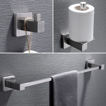 Bathroom Hardware Set Include Bathroom Towel Bar/Robe Hook/Towel Holder 304 Stainless Steel Wall Mounted Silvery 3 pcs