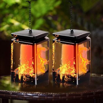 Solar Flame Lantern Outdoor Pathway Lights Garden Lights LED Waterproof Hanging Light 99LEDs Retro Garden Light 3 Modes Lighting Landscape Light for Courtyard Balcony Pathway Christmas/Halloween Decor