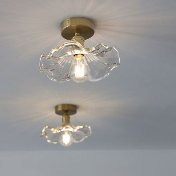 Simple Lotus Leaf Ceiling Light for Restaurant Entryway Aisle Vintage Brass Glass Led Hanging Lamps
