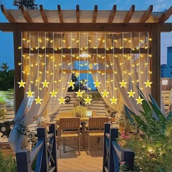 Elegant Wedding Reception Party 3.5m Pentagram Waterfall String Fairy Lights, Festival Curtain Lights for Christmas, Wedding, Party, Tree, Patio, Balcony, Camping EU/US/AU/UK Plug